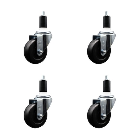 Service Caster 3.5'' Soft Rubber Wheel Swivel 1-3/8'' Expanding Stem Caster Set, 4PK SCC-EX20S3514-SRS-138-4
